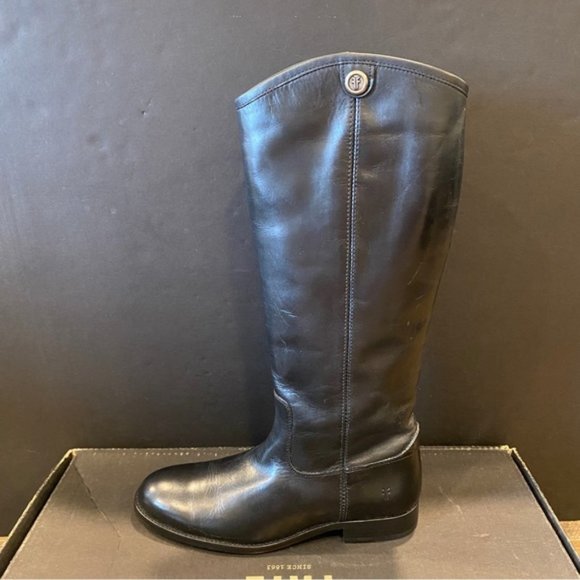 Frye Melissa Button 2 Black Riding Cowboy Tall Knee Boots Shoes Flats 7.5 New - Picture 3 of 4